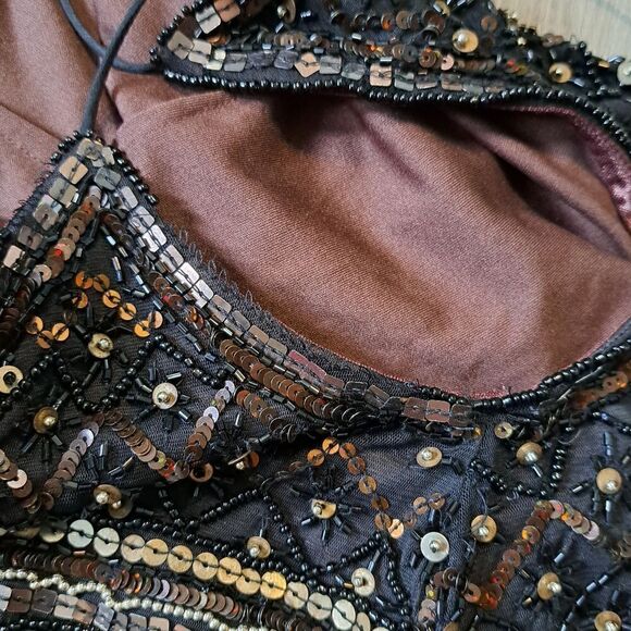 Theia Couture  Sleeveless Embellished Beaded Cocktail Dress Size 10 Black/Brown - Picture 6 of 13